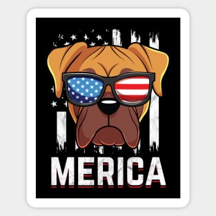 Vintage Boxer Dog American Flag Sunglasses Sticker